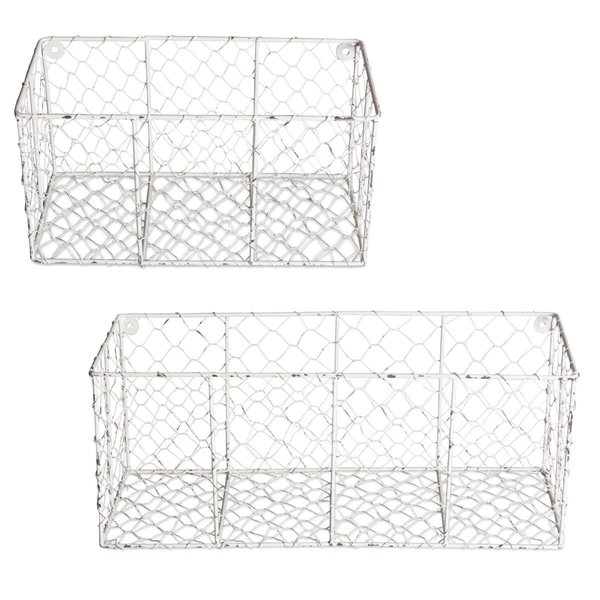 Design Imports Assorted Antique White Chicken White Wall Mount Basket - Set of 2 Z01996